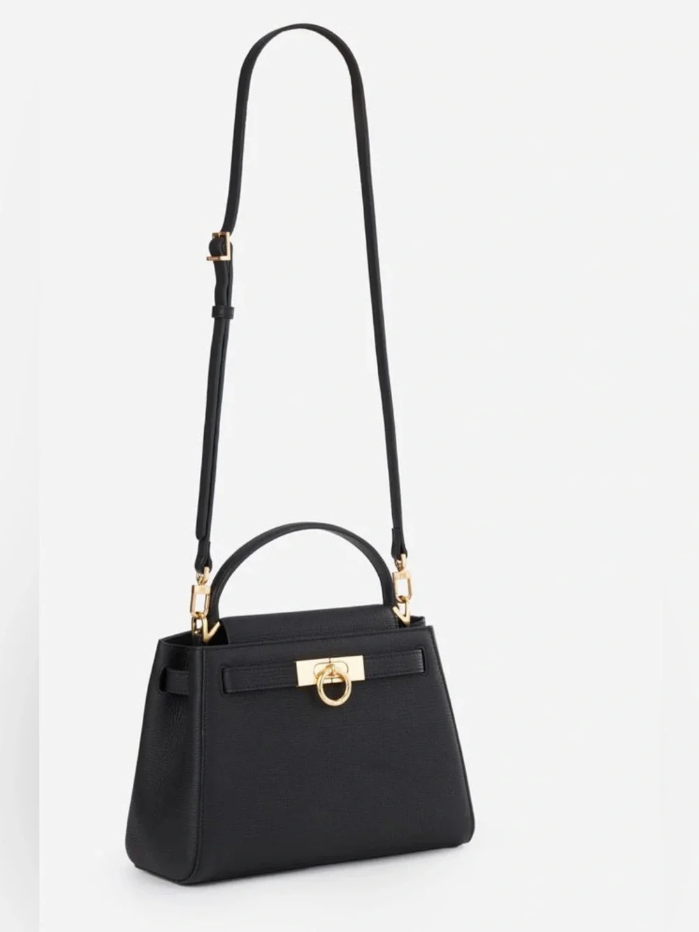 Parisa Wang Madison Top Handle Bag - Black Leather Satchel Gold Hardware